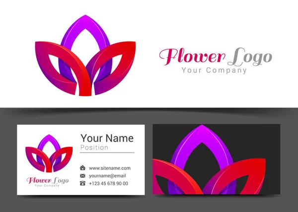 Lotus λουλούδι εταιρικού λογότυπου και επαγγελματική κάρτα εισόδου πρότυπο. Δημιουργικό σχεδιασμό με πολύχρωμο λογότυπο οπτική ταυτότητα σύνθεση φτιαγμένο από πολύχρωμα στοιχείο. Εικονογράφηση διάνυσμα — Διανυσματικό Αρχείο