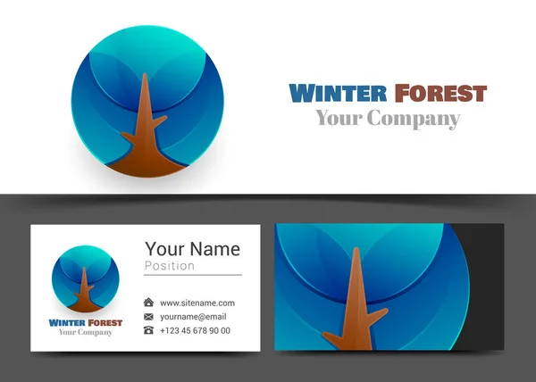 Invierno Blue Forest logotipo corporativo y tarjeta de visita Plantilla de signo. Diseño creativo con colorido logotipo Composición de identidad visual hecha de elemento multicolor. Ilustración vectorial — Vector de stock