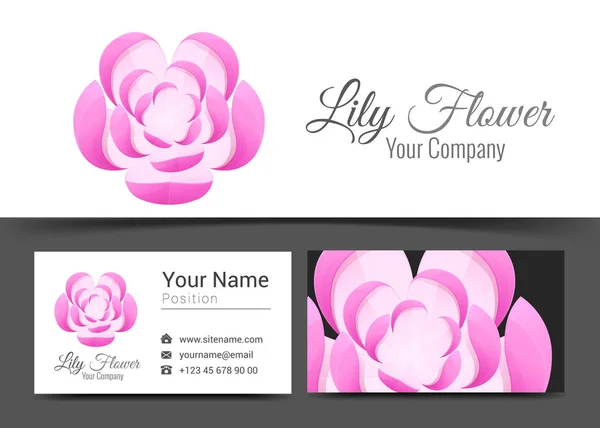 Pink Lily Flower Hermosa belleza logotipo corporativo y tarjeta de visita Plantilla de signo. Diseño creativo con colorido logotipo Composición de identidad visual hecha de elemento multicolor. Ilustración vectorial — Archivo Imágenes Vectoriales