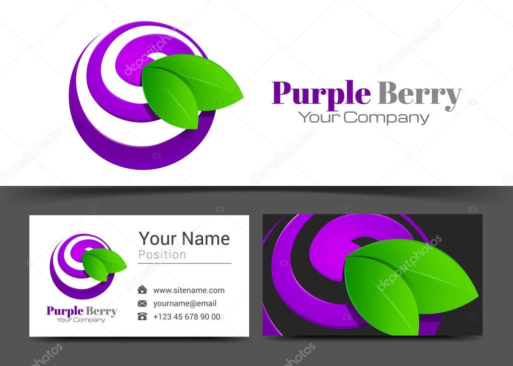 Blueberry Purple Berry Corporate Logo and Business Card Sign Template. Creative Design with Colorful Logotype Visual Identity Composition Made of Multicolored Element. Vector Illustration.