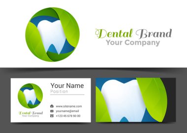 Diş şirket logosu ve kartvizit işareti şablon bırakır. Yaratıcı tasarım ile çok renkli unsuru yapılan renkli Logo görsel kimlik oluşturma. Vektör çizim