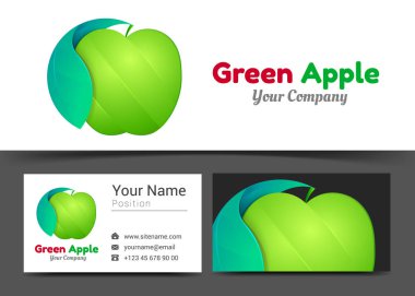 Yeşil elma logosunu ve kartvizit işareti şablon. Yaratıcı tasarım ile çok renkli unsuru yapılan renkli Logo görsel kimlik oluşturma. Vektör çizim