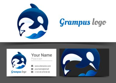 Grampus logosunu ve kartvizit işareti şablon. Yaratıcı tasarım ile çok renkli unsuru yapılan renkli Logo görsel kimlik oluşturma. Vektör çizim