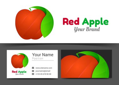 Kırmızı elma logosunu ve kartvizit işareti şablon soyulmuş. Yaratıcı tasarım ile çok renkli unsuru yapılan renkli Logo görsel kimlik oluşturma. Vektör çizim