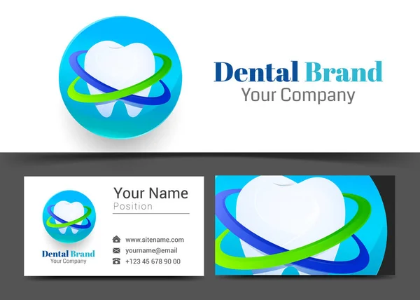 Οδοντιατρική εταιρικού λογότυπου και επαγγελματική κάρτα εισόδου πρότυπο. Δημιουργικό σχεδιασμό με πολύχρωμο λογότυπο οπτική ταυτότητα σύνθεση φτιαγμένο από πολύχρωμα στοιχείο. Εικονογράφηση διάνυσμα — Διανυσματικό Αρχείο