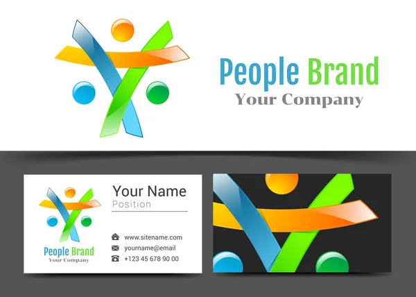 Κοινωνική Media δίκτυο άτομα εταιρικού λογότυπου και επαγγελματική κάρτα σημάδι πρότυπο. Δημιουργικό σχεδιασμό με πολύχρωμο λογότυπο οπτική ταυτότητα σύνθεση φτιαγμένο από πολύχρωμα στοιχείο. Εικονογράφηση διάνυσμα — Διανυσματικό Αρχείο