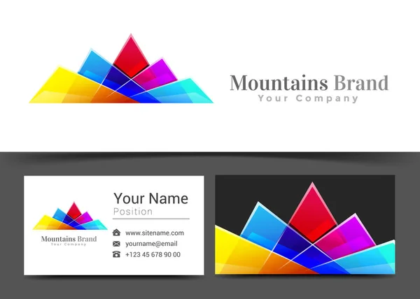 Montañas Logo corporativo y plantilla de signo de tarjeta de visita. Diseño creativo con logotipo colorido composición de identidad visual hecha de elemento multicolor. Ilustración vectorial — Vector de stock