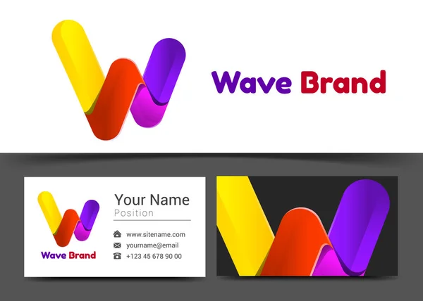 Письмо W Корпоративный логотип и шаблон визитной карточки. Творческий дизайн с красочным логотипом визуальной идентичности композиции из разноцветного элемента. Векторная иллюстрация — стоковый вектор