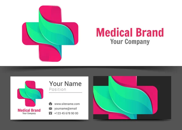 Medical Pharmacy Corporate Logo and Business Card Sign Template (dalam bahasa Inggris). Creative Design with Colorful Logotype Visual Identity Composition Made of Multicolored Element (dalam bahasa Inggris). Ilustrasi Vektor - Stok Vektor