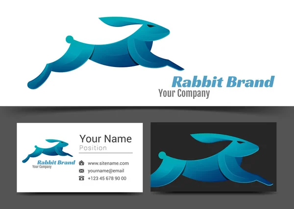 Logo corporativo de conejo azul y plantilla de signo de tarjeta de visita. Diseño creativo con logotipo colorido composición de identidad visual empresarial hecha de elemento multicolor. Ilustración vectorial — Vector de stock