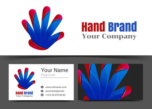 Logo corporativo de mano y plantilla de signo de tarjeta de visita. Diseño creativo con logotipo colorido composición de identidad visual empresarial hecha de elemento multicolor. Ilustración vectorial — Vector de stock