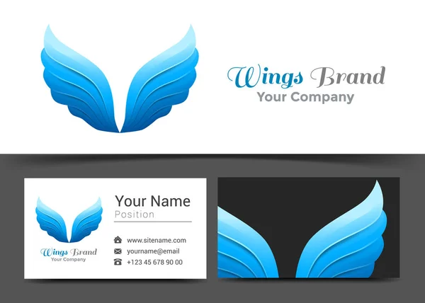 Plantilla de signo de logotipo corporativo y tarjeta de visita de Wings. Diseño creativo con colorido logotipo Composición de identidad visual hecha de elemento multicolor. Ilustración vectorial — Vector de stock