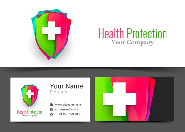 Health Protect Corporate and Business Card Sign Template. Креативный дизайн с красочной логотипной визуальной композицией из разноцветного слона. Векторная миграция — стоковый вектор