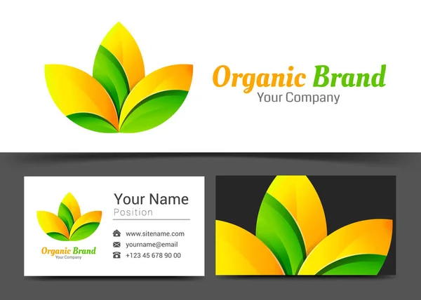 Свежий органический корпоративный логотип и шаблон визитной карточки. Творческий дизайн с красочным логотипом визуальной идентичности композиции из разноцветного элемента. Векторная иллюстрация — стоковый вектор