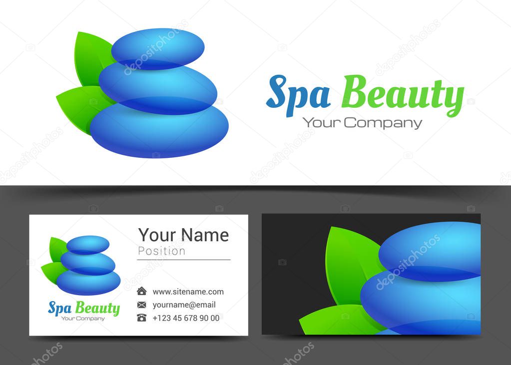 Spa Yoga and Relax Corporate Logo and Business Card Sign Template. Creative Design with Colorful Logotype Visual Identity Composition Made of Multicolored Element. Vector Illustration.