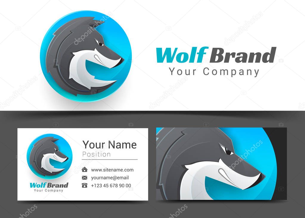 Dog Wolf Corporate Logo and business card sign template. Creative design with colorful logotype visual identity composition made of multicolored element. Vector illustration.