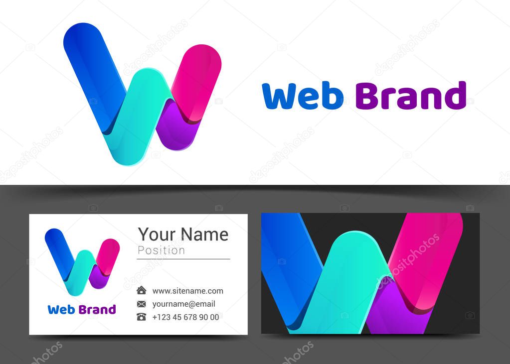 letter W Corporate Logo and business card sign template. Creative design with colorful logotype business visual identity composition made of multicolored element. Vector illustration