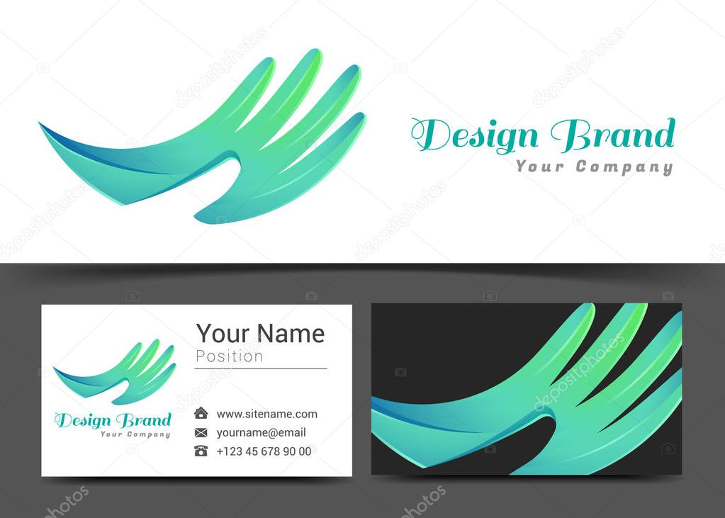 Corporate Logo and business card hand sign template. Creative design with colorful logotype business visual identity composition made of multicolored element. Vector illustration.