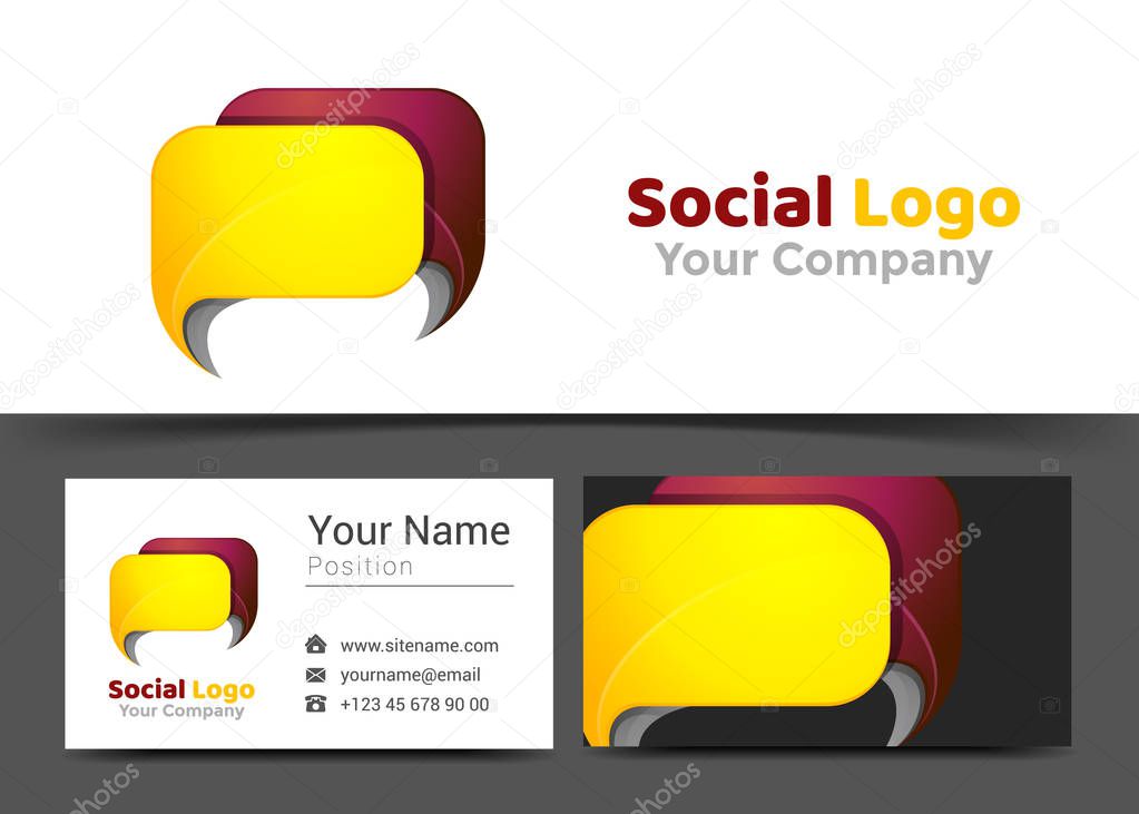 Chat News Corporate Logo and Business Card Sign Template. Creative Design with Colorful Logotype Visual Identity Composition Made of Multicolored Element. Vector Illustration.