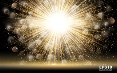 Lüks tasarım. Siyah zemin üzerine altın patlama. Hareket tatil gece kulübü ve parti kartı vektör çizim efekti gerçekçi tasarım öğeleri parlayan