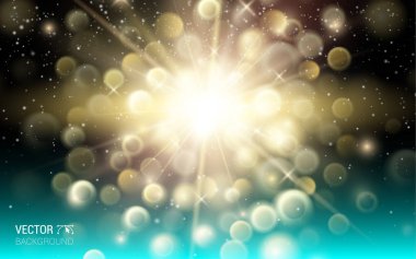 Altın tozu havai fişek patlama. Soyut tatil ışık ışınları. Etkisi gerçekçi tasarım öğeleri. Vektör çizim Modern arka plan