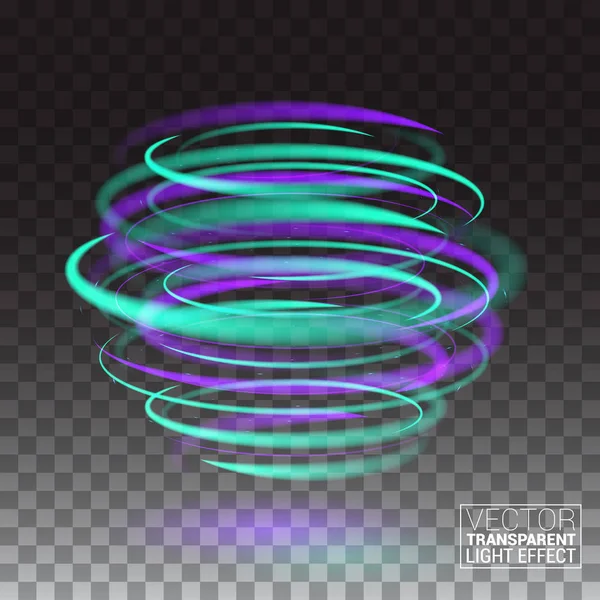 Lila izzó gyűrűk a szép színes fény hatása a Neonfény és Flash varázslat izzó gyűrű nyoma. Repülő látványelemek színes Modern. Vektoros illusztráció átlátszó háttér — Stock Vector