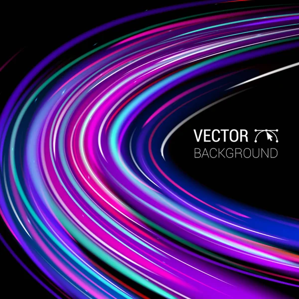 Magic Neon Light. Colorful Waves. Abstract Motion Light Background. Shining Laser Line Space. Realistic Elements. Template Cover Flyers Print Web Banner. Vector Illustration Black Background — Stock Vector