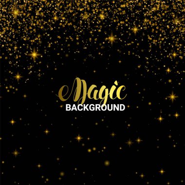 Sihirli Altın ışık efekti. Altın lüks parlak yıldız patlaması ışık parıldıyor. Vektör çizim siyah arka plan üzerine
