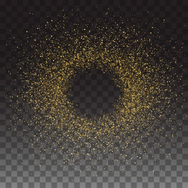 Marco redondo vectorial. Banner de círculo brillante. Brillante Golden Shimmer Brillante Partículas. Ilustración vectorial Abstracto Fondo transparente aislado — Vector de stock