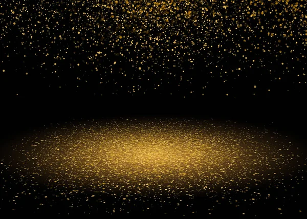 Parlak yıldız patlaması ışık altın Glitter ile parıldıyor. Hareket lüks tasarım parlayan. Sihirli Altın ışık efekti. Vektör çizim siyah arka plan üzerine