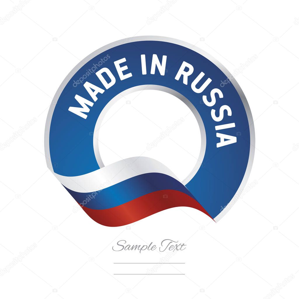 Made in Russia flag blue color label button banner