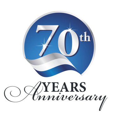 Anniversary 70 th years celebrating logo silver white blue ribbon background clipart
