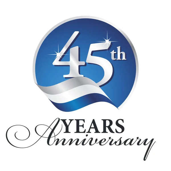 Yıl logosu gümüş beyaz mavi şerit arka plan kutlama yıldönümü 45 inci
