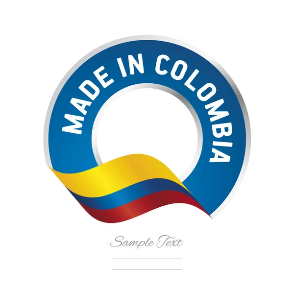 Gefertigt in kolumbien flagge blaue farbe label logo symbol — Stockvektor