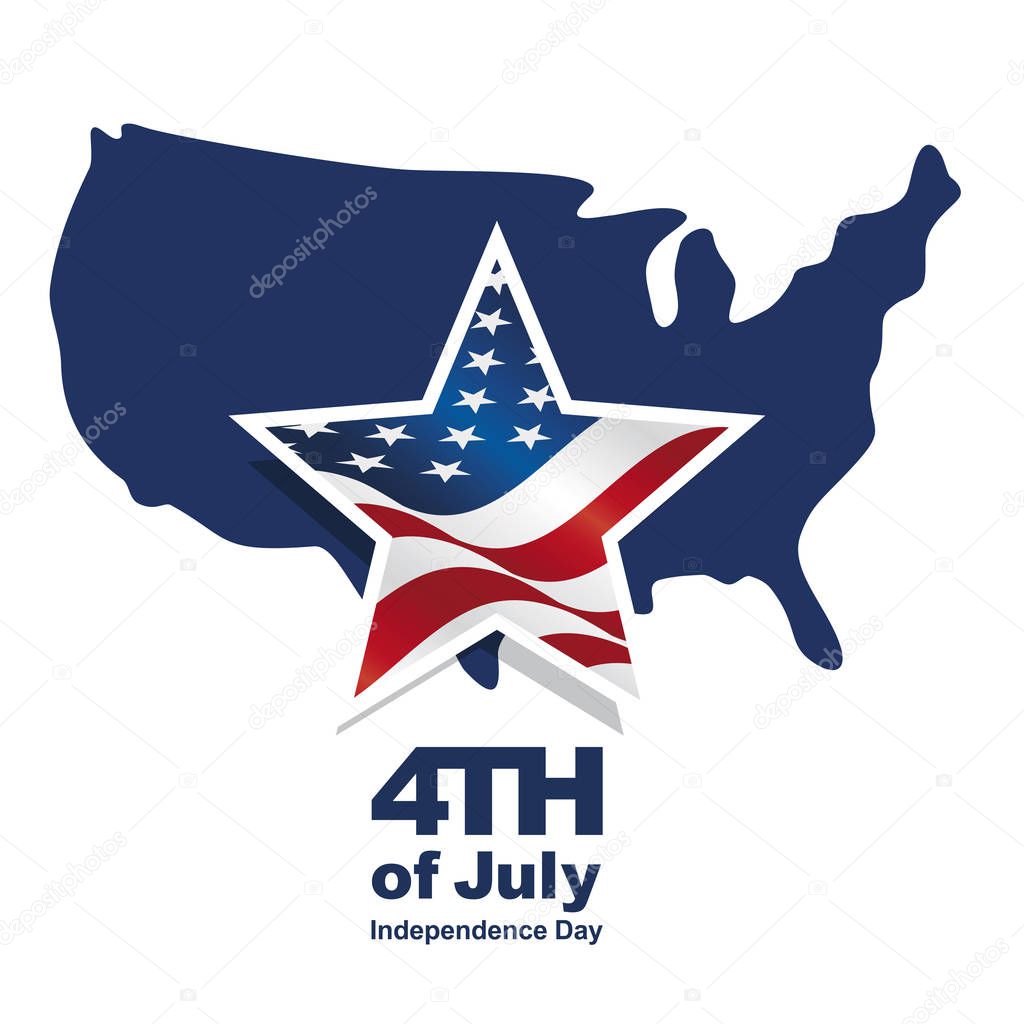 4th july isolated USA map flag white background banner vector