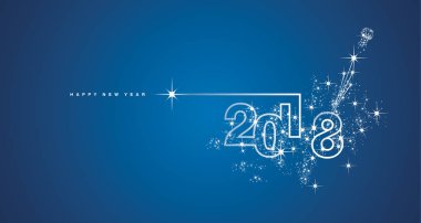 Yeni yıl 2018 satırı tasarım havai fişek beyaz mavi vektör