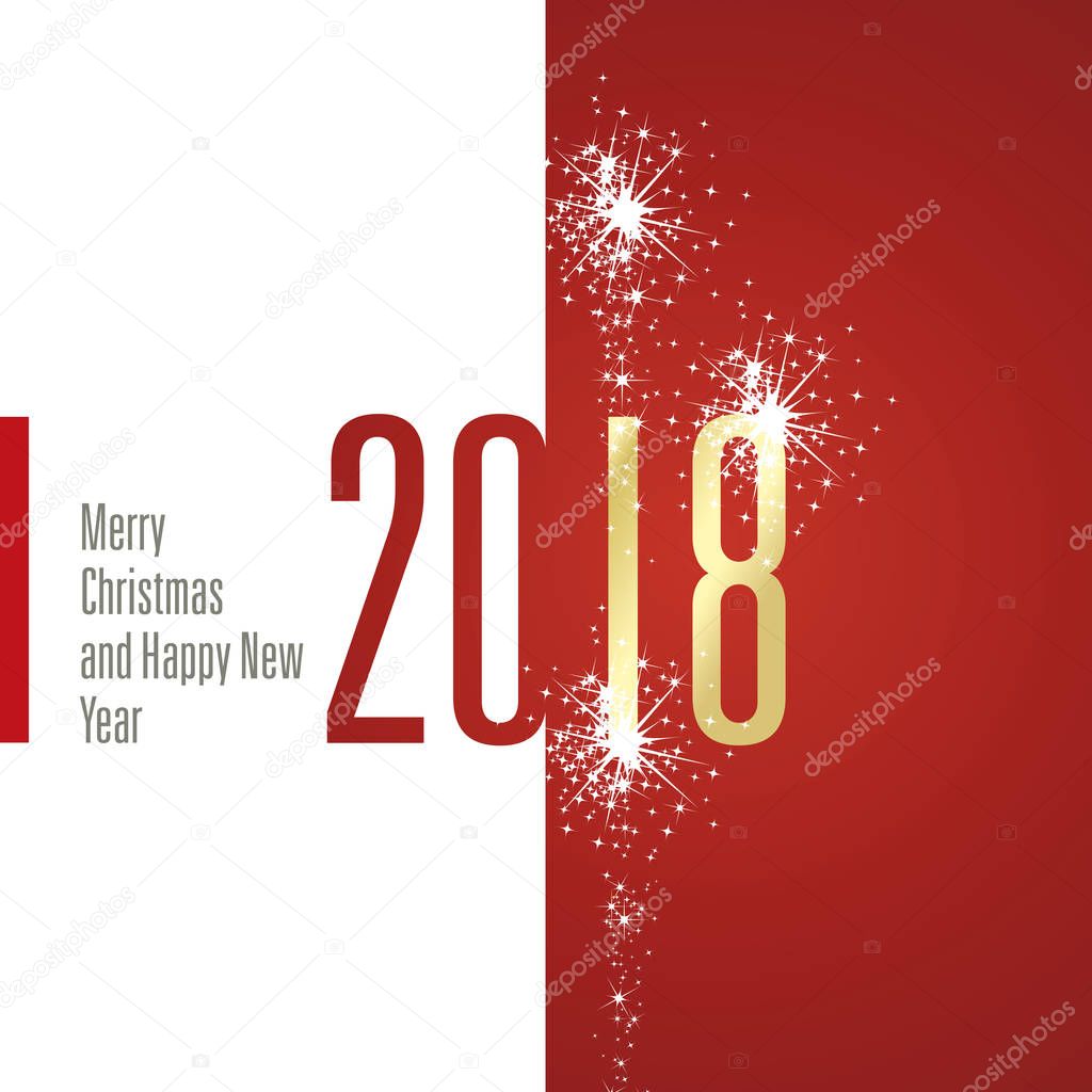 Merry Christmas Happy New Year 2018 firework white red gold banner vector