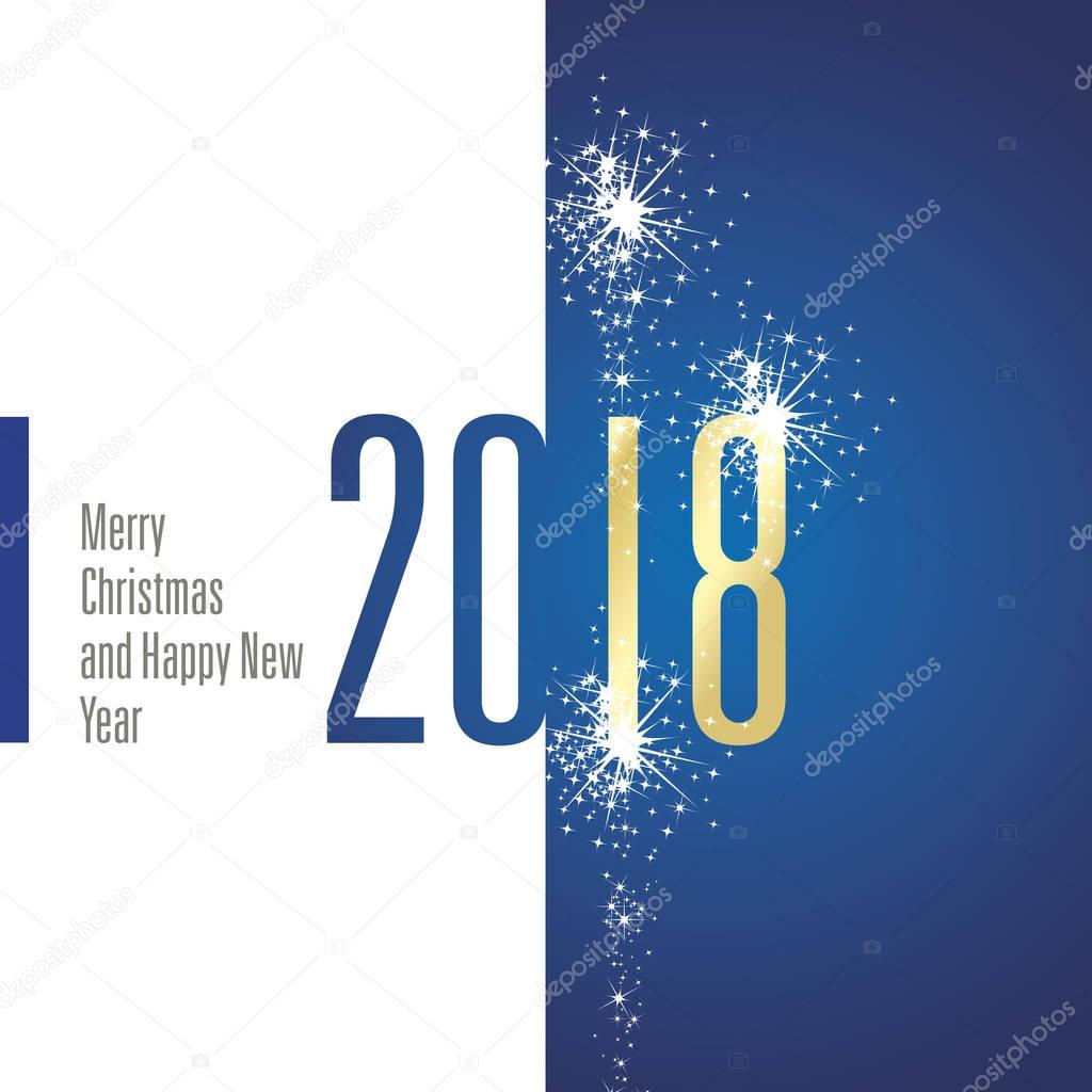 Merry Christmas Happy New Year 2018 firework white blue gold banner vector