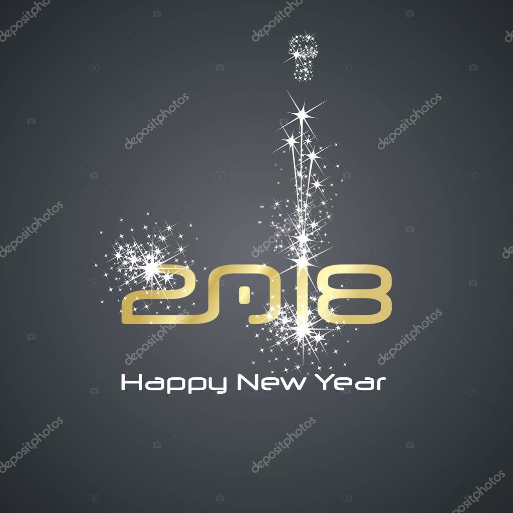 New Year 2018 cyberspace firework gold white black background