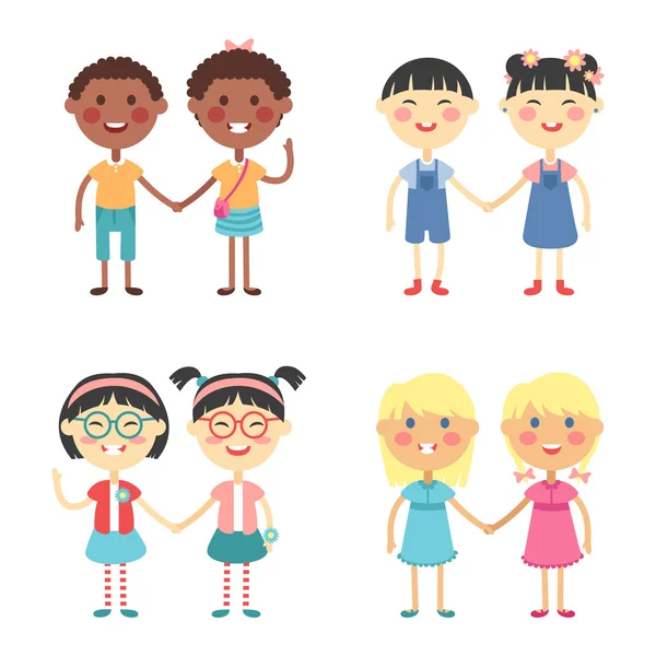 Vector cute cartoon twins brothers and sisters — 스톡 벡터