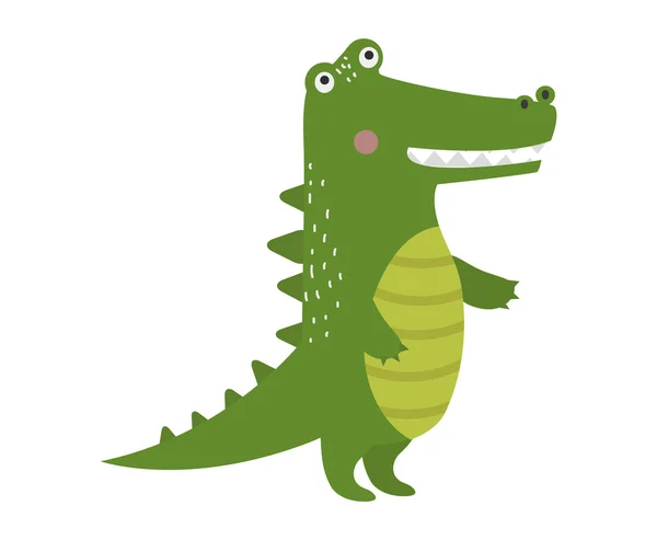 Dibujos animados cocodrilo verde reptil vector plano ilustración . — Vector de stock