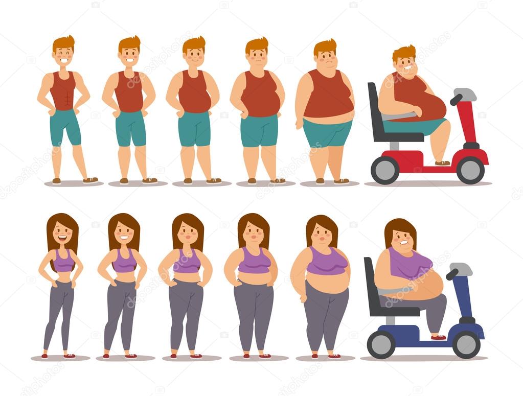 Fat cartoon people different stages vector illustration Stock Vector Image  by ©adekvat #125293324