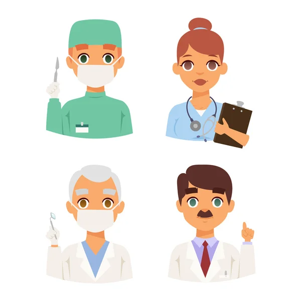 Doctors spetialists faces vector set. — Stock Vector