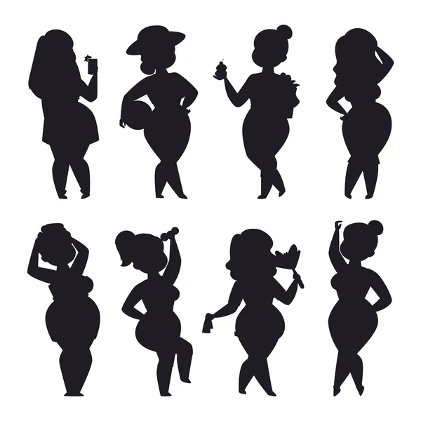 胖胖的女孩矢量集. — 图库矢量图片