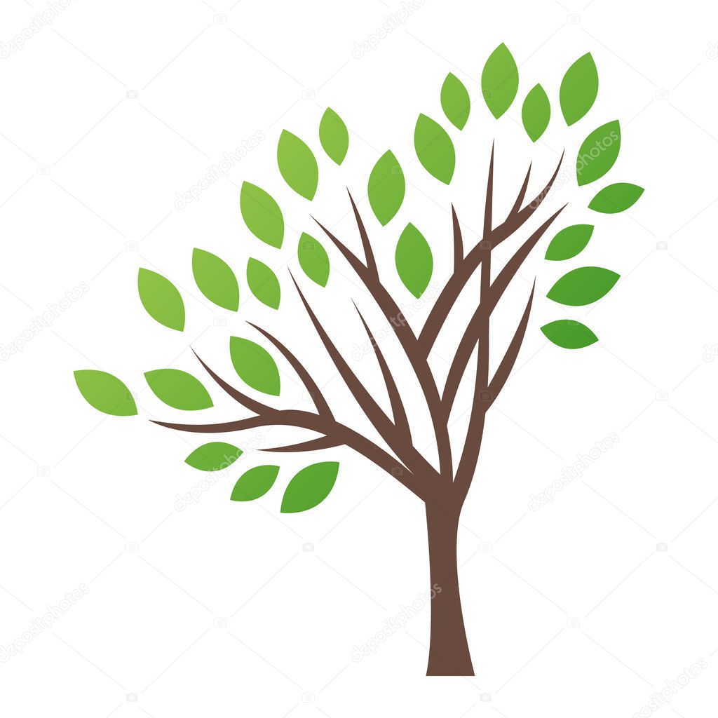 Stylized vector tree logo icon. Vector tree flat silhouette isolated on white. Tree shape and foem symbol. Green tree vector icon logo isolated. Natural eco product logo