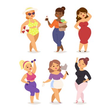 Şişman kız vektör set.