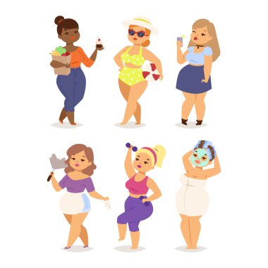 Şişman kız vektör set.