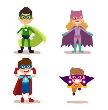 Superhero kids boys and girls cartoon vector illustrationt clipart
