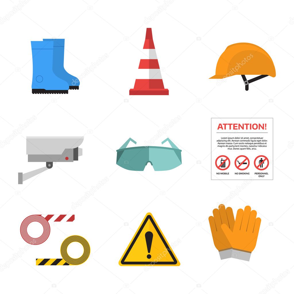 Safety work vector icons flat style