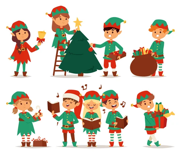 Santa Claus kids cartoon elf helpers — Stockvector